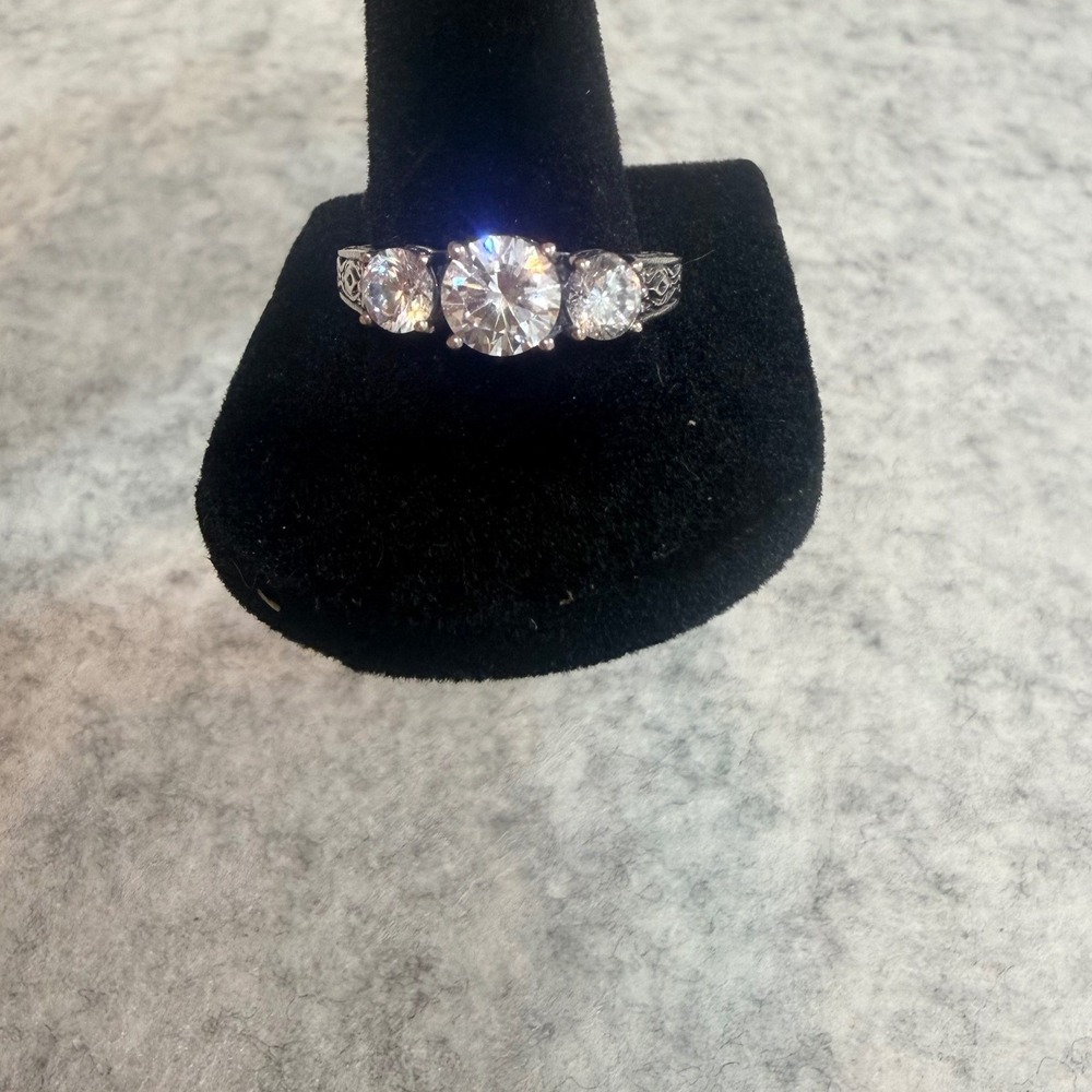 Inspiranza Designs Adelaide Ring Women Size 9 Silver 3 Stone CZ Scrollwork